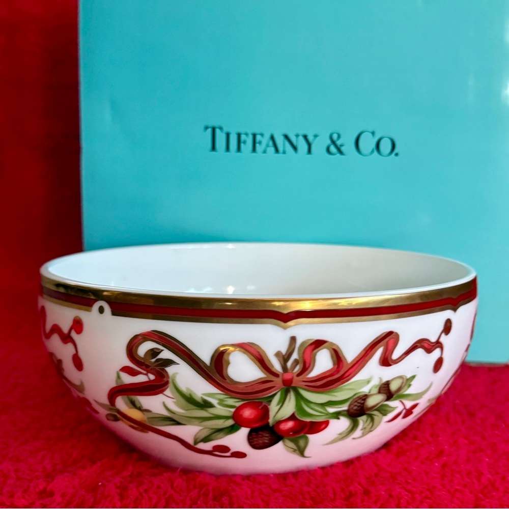 Vintage Tiffany and Co. Holiday Collection China Bowl 7.5” with Box and Letter